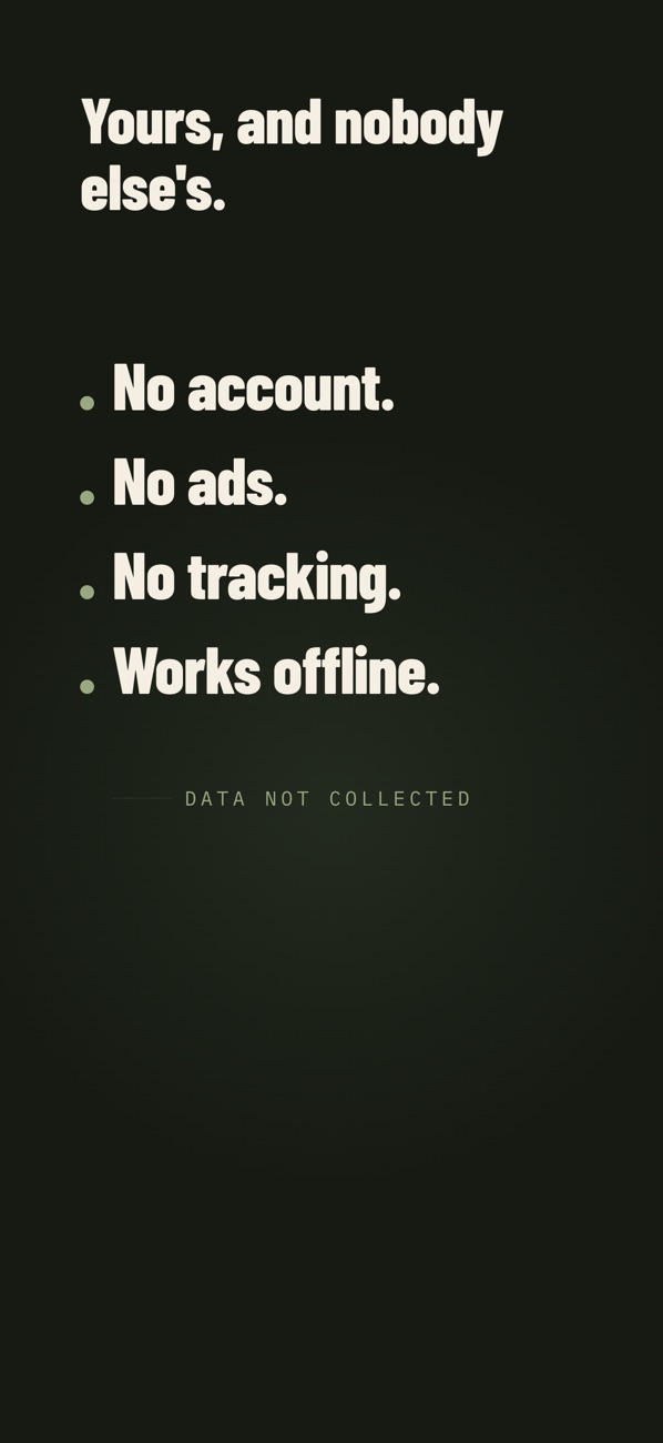 No account, no ads, no tracking, works offline: data not collected